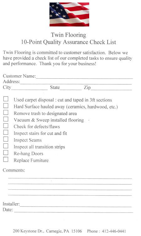 Quality Checklist Twin Flooring Pittsburgh